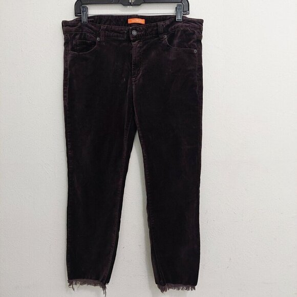 Joe Fresh Brown Corduroy Pants Flat Front Slim Raw Hem Stretch Women's Size 12 - Picture 1 of 11